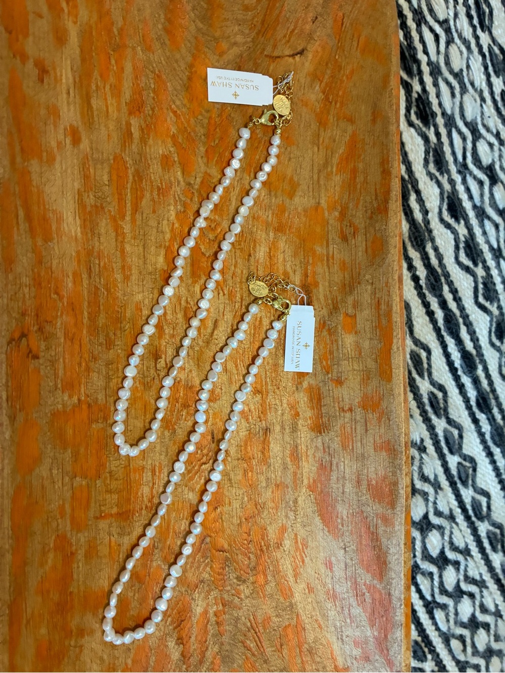 Susan Shaw White Pearl Necklace with Gold Accents